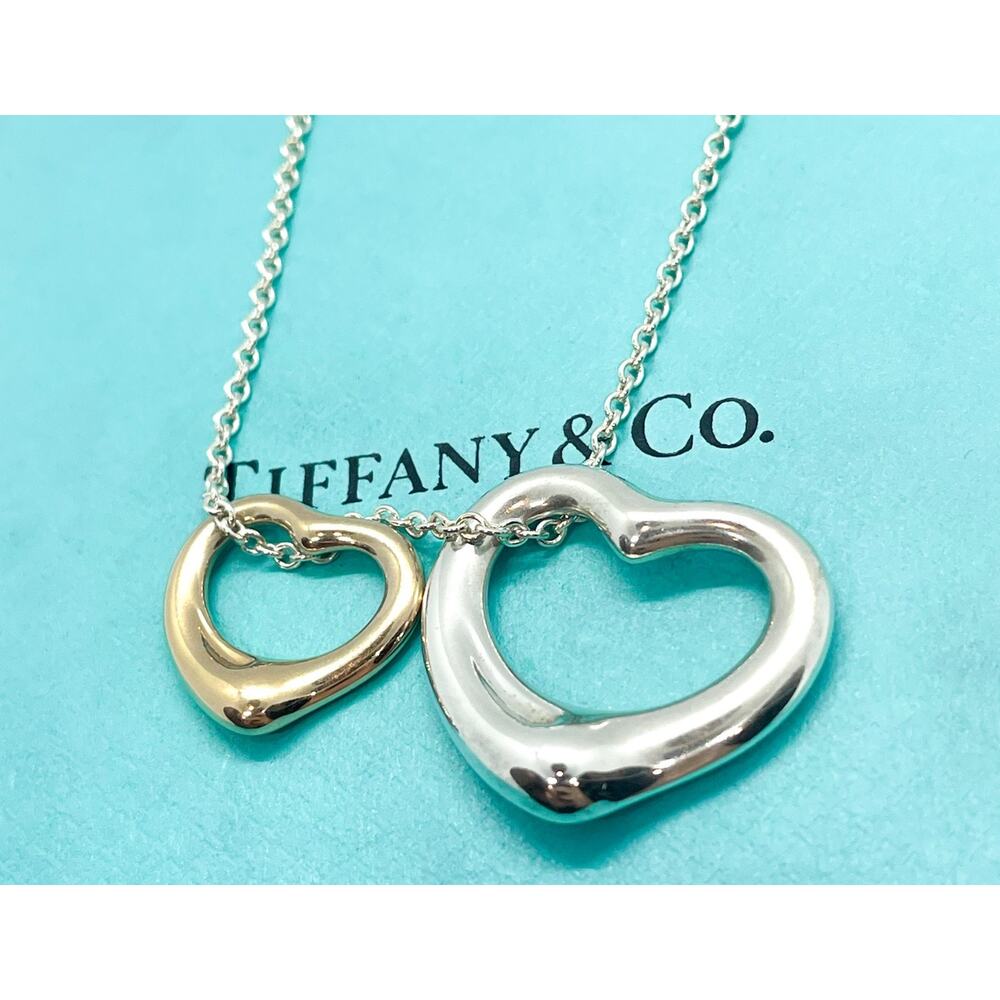 LARGE Tiffany & Co Elsa Peretti Double Open Heart Pendant Necklace 18k & Silver - Picture 13 of 13